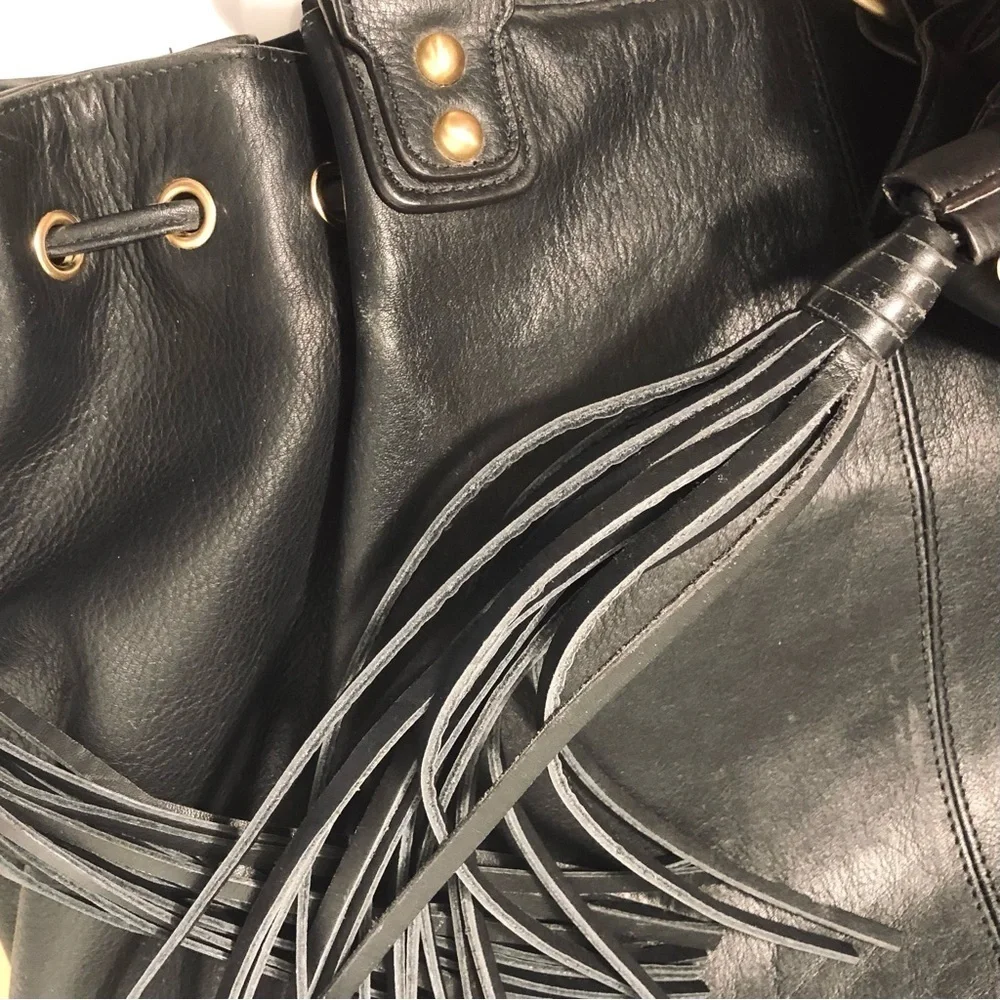 Bloomingdale's Large Double Tasseled Black Hobo Bag